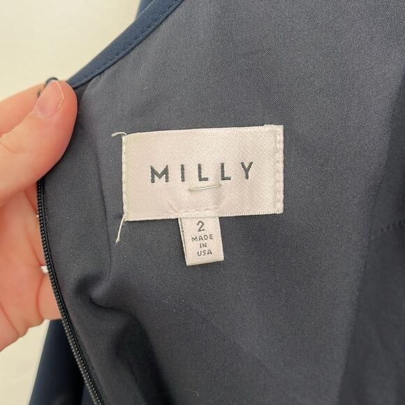 MILLY Butterfly Sleeve Silk Stretch Crepe Bateau Neckline Mini Shift Dress Size2 - Picture 10 of 15